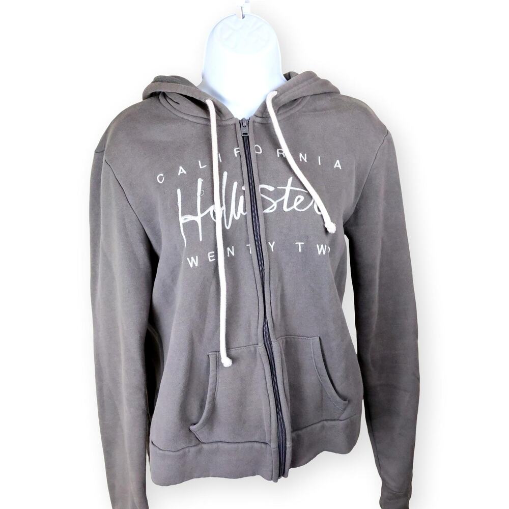 Hollister Gray Logo Womens Knit Fleece Full Zip Hoodie M